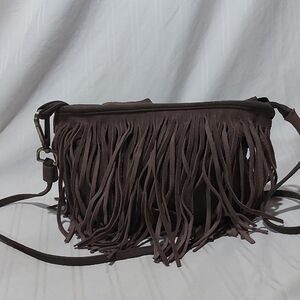 STREET LEVEL SUEDE LEATHER FRINGE CROSSBODY BAG!